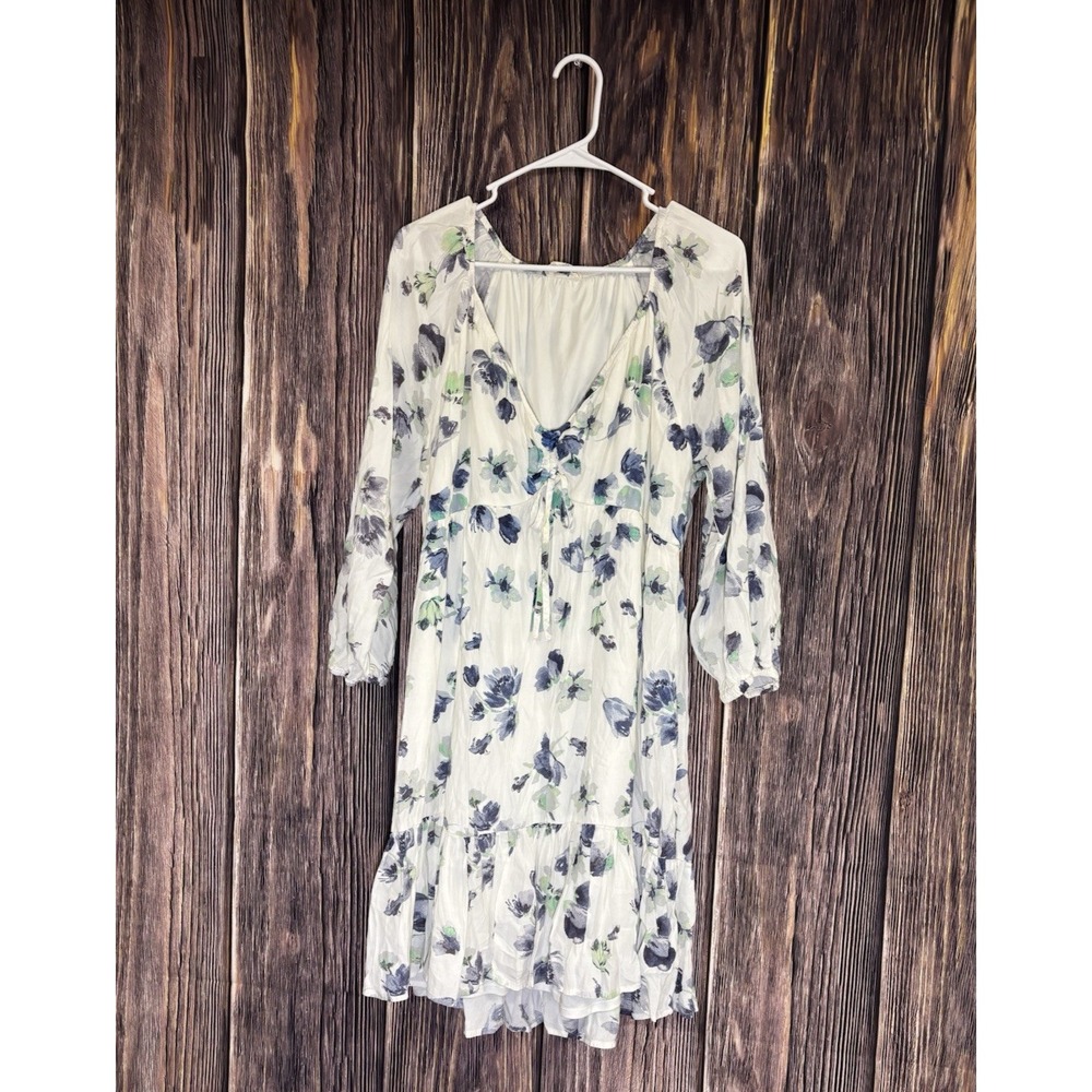LoveStitch  Womens Dress White Floral Chiffon Shear Lined Prairie Bell Sleeve XL